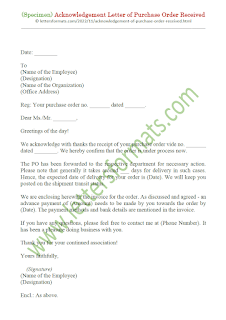 acknowledgement letter for purchase order
