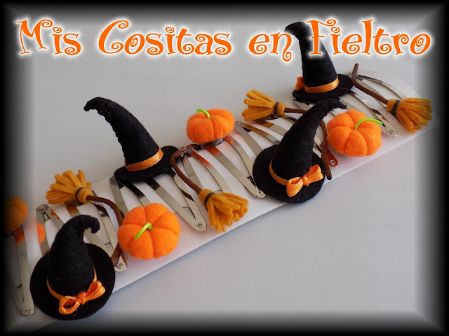 halloween, accesorios para el pelo, goma, pinza, horquilla, calabaza, pumkin, samain, sombrero de bruja, bruja, meiga, escoba