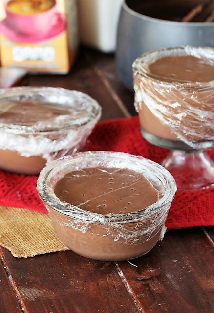 Plastic Wrap Covering Homemade Chocolate Pudding Image