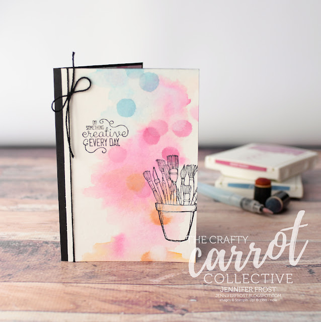 Crafting Forever, Stampin' Up!, Customer rewards program, The Crafty Carrot Collective, Watercolor background, Jar of Paint brushes, Papercraft by Jennifer Frost