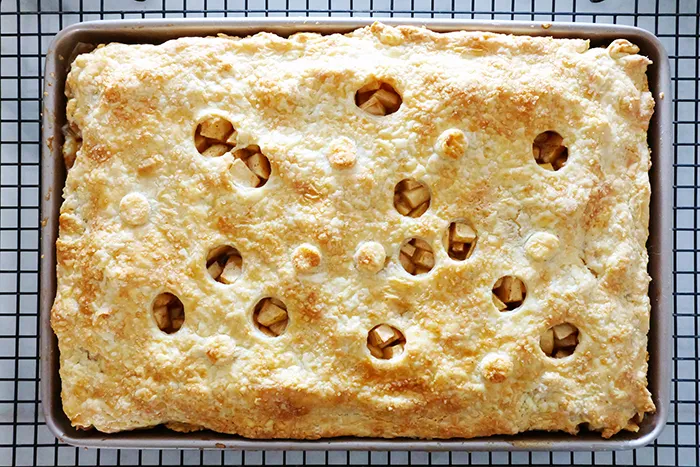 freshly baked apple slab pie with buttermilk crust