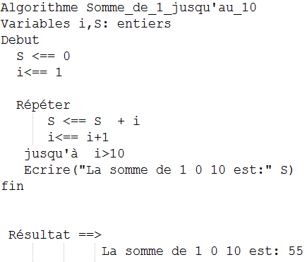 Ecrire un algorithme