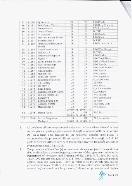 Promotion of the Assistant Account Officer(AAO) of IP & TAFS Group 'B' to the Account Officer(AO)
