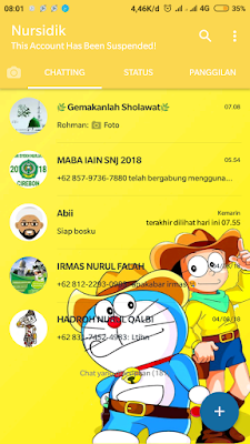 memasang tema whatsapp doraemon selesai