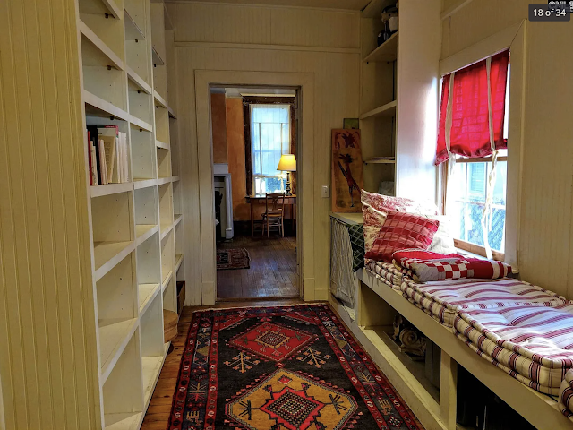 color photo of reading nook at window in hallway, Sears Modern Home No. 118, at 1221 Pine Street, Columbia, South Carolina, Waverly Historic District