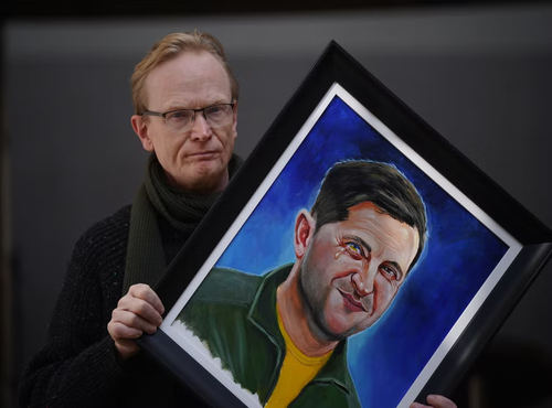 Via PA Wire: painting of Volodymyr Zelensky which was auctioned in Ireland.