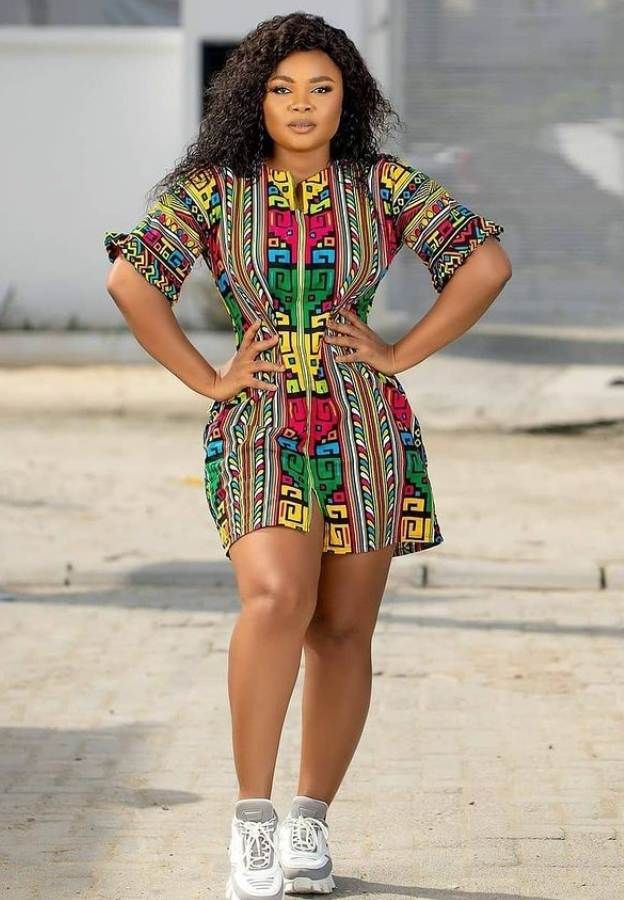 Ankara short flare gown with sneakers