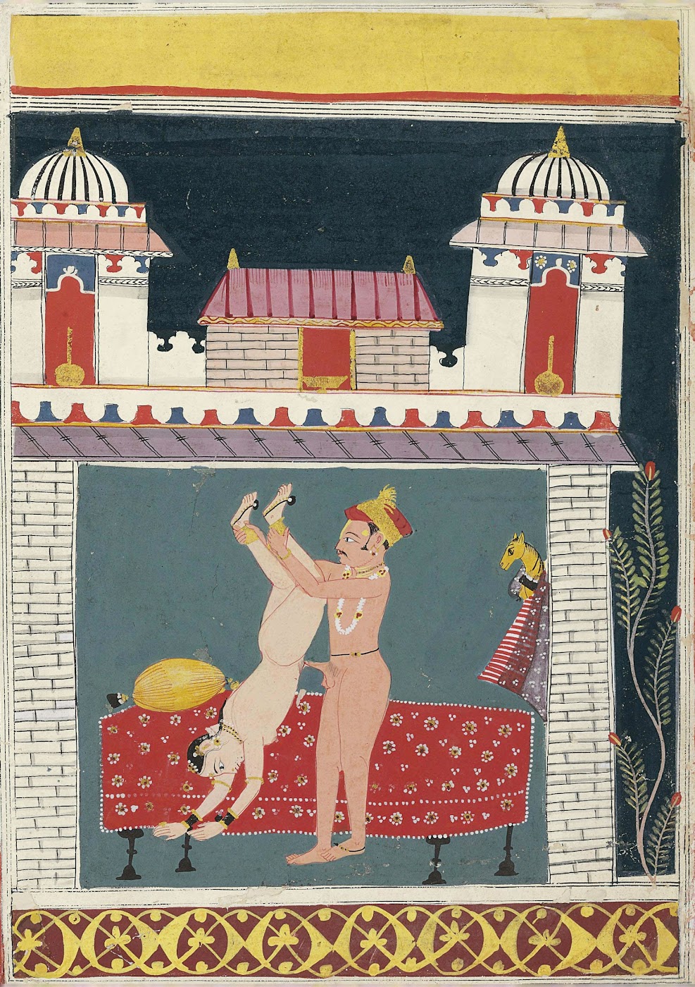 Couple in a Lovemaking Embrace - Miniature Painting, Malwa, Circa 1680-90