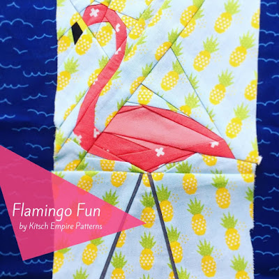 Finished flamingo quilt block