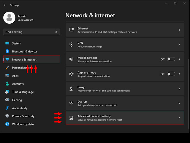 Network & Internet > Advanced Network Settings Windows 10