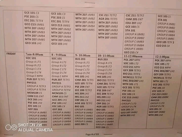 ADSU Lecture Timetable for 1st Semester 2020/2021