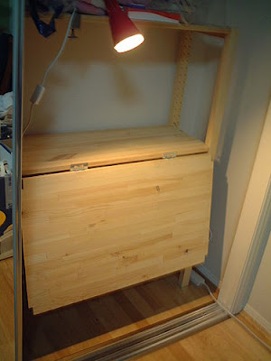 fold-down computer desk in wardrobe