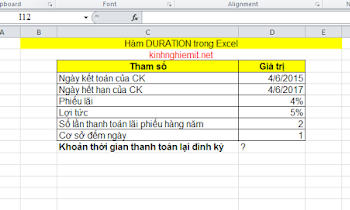 Cách sử dụng hàm DURATION trong excel