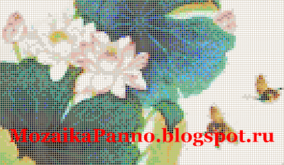 Картина из стеклянной мозаики  «Лотос с бабочками»