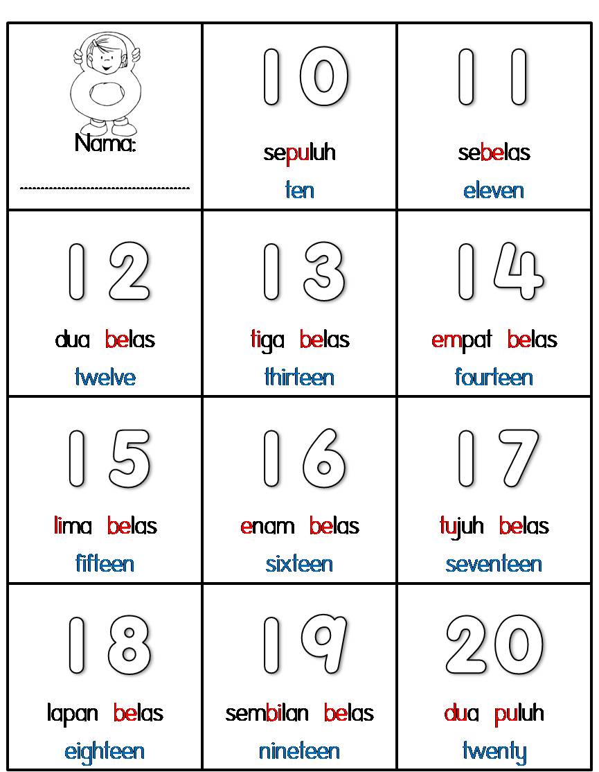 Lembaran Kerja Matematik Prasekolah Nombor 11 20