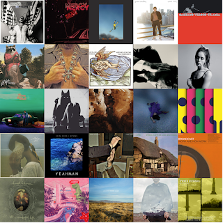 Composite of 25 albums covers in the Travelmarx Winter 2023 playlist.