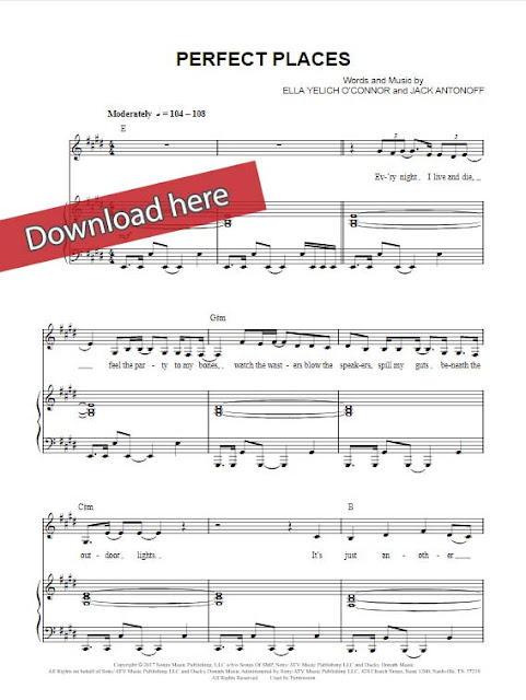 lorde, perfect places, sheet music, piano notes, chords, download, klavier noten, keyboard, guitar, composition, transpose