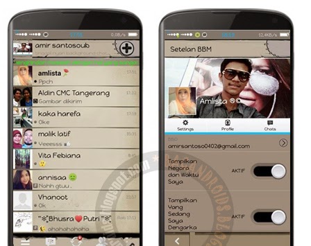 Download apk link BBM Mod versi 2.5.0.36 tema coklat