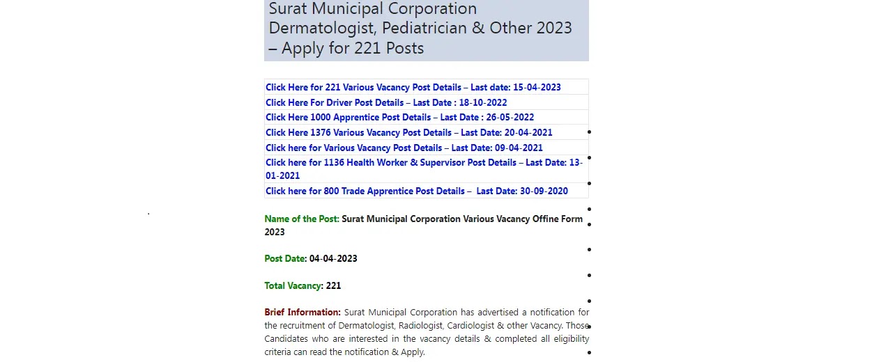 Surat Municipal Corporation Various Vacancy Age Limit, Last Date and Apply Process