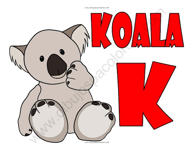 Koala letra K abecedario dibujo a color y para colorear