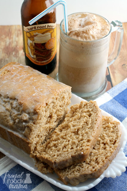 This Hard Root Beer Float Bread is dense and moist with the tasty flavor of root beer that is complemented perfectly with the vanilla glaze.