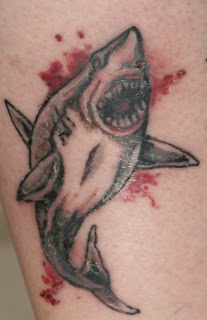 Scary Shark tattoo with blood