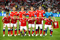 SELECCIÓN DE RUSIA - Temporada 2017-18 - Sergey Ignashevich, Mario Fernandes, Ilya Kutepov, Artem Dzyuba y Igor Akinfeev; Roman Zobnin, Denis Cheryshev, Aleksandr Golovin, Daler Kuziaev, Fedor Kudriashov y Alexander Samedov. SELECCIÓN DE RUSIA 2 (Denis Chéryshev, Mario Fernandes) SELECCIÓN DE CROACIA 2 (Kramaric, Vida); en los penaltis: RUSIA 3, CROACIA 4. 07/07/2018. XXI Copa Mundial de la FIFA Rusia 2018, cuartos de final. Sochi, Rusia, estadio Olímpico Fisht.