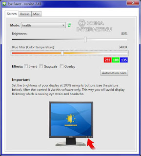 Cara Mengatur Kecerahan Layar PC Di Aplikasi Eye Saver 2