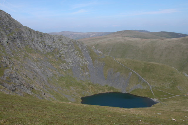 A small tarn, found within a cirque. Scales Tarn and Sharp Edge, Blencathra by Philip Halling