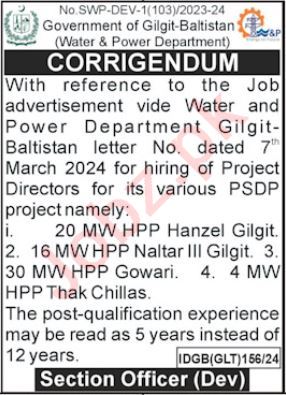 Project Director at Water & Power Division, Gilgit