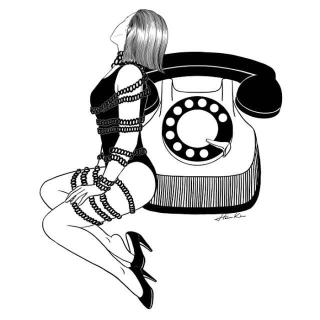 "Waiting for your call" by Henn Kim | imagenes bonitas, chidas, ilustraciones imaginativas en blanco y negro, dibujos hermosos de emociones y sentimientos, amor desamor | sketch, cool stuff, drawings, black and white illustrations, deep feelings