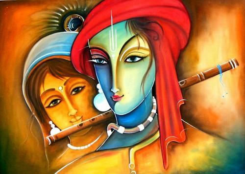 Radha Krishna Modern Art Painting Photo