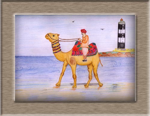 Color Sketch of A Camel on Dwarka Beach