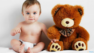 Cute Little Baby Boy And Teddy Bear HD Wallpaper