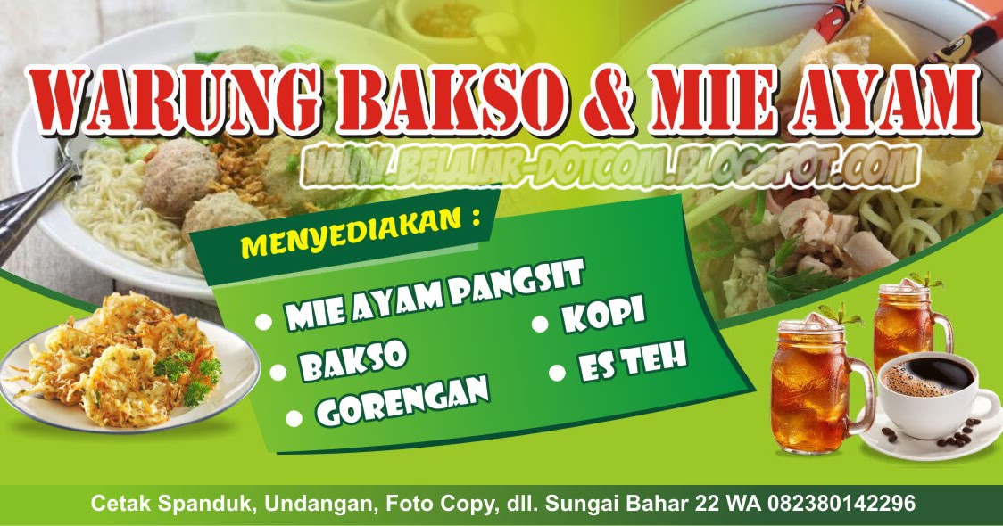 Download Desain Spanduk Warung Bakso dan Mie Ayam Warna 