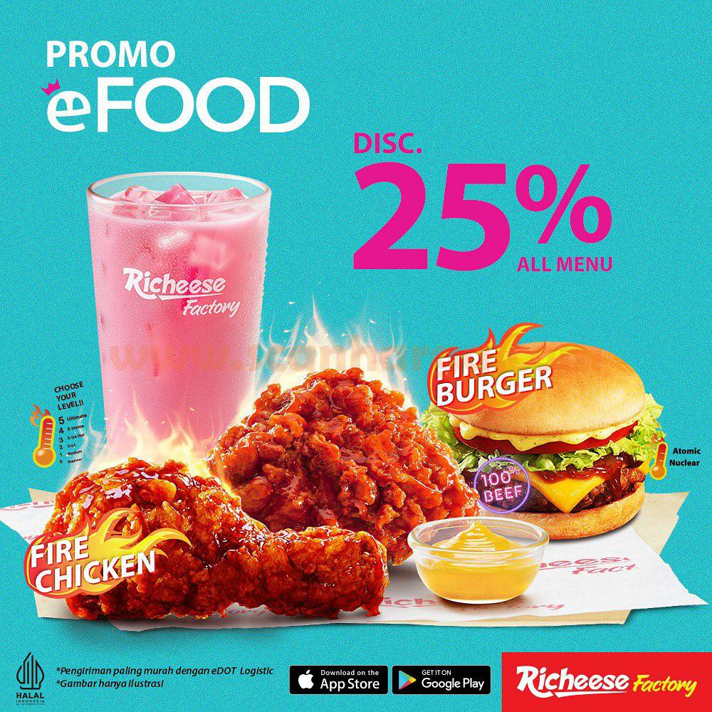 RICHEESE FACTORY Promo eFOOD DISKON 25% Semua Menu