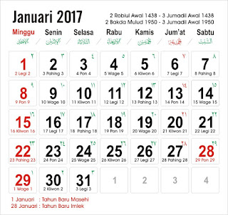 Kalender 2017 12Bulan + Hari Libur Nasional + Cuti Bersama 