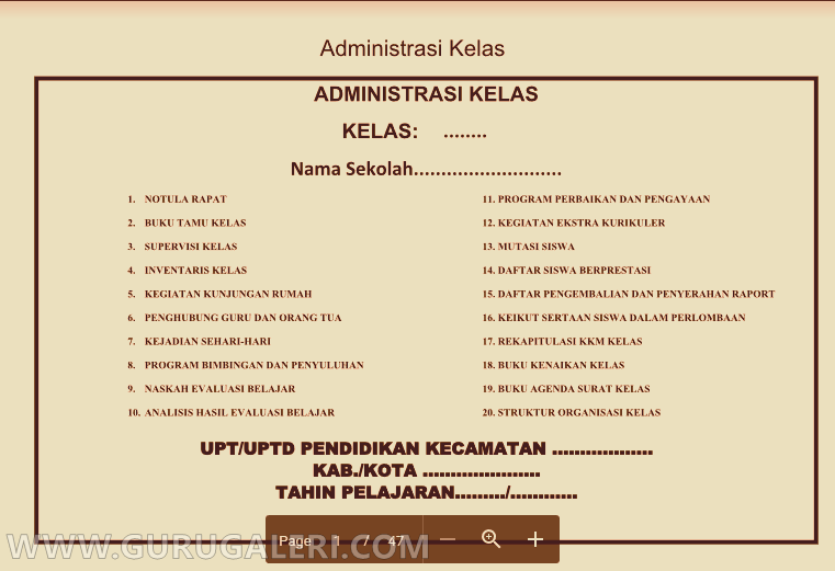 Administrasi Guru Kelas Lengkap Format Word mudah Diedit 