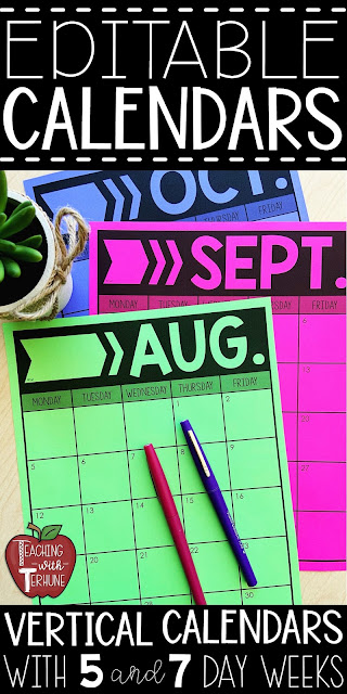 Editable Monthly Classroom Calendars