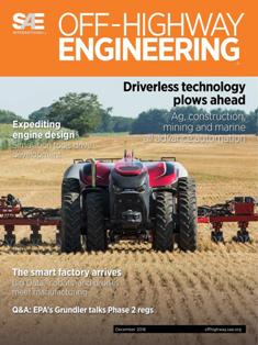 Off-Highway Engineering 2016-06 - December 2016 | ISSN 1528-9702 | TRUE PDF | Bimestrale | Professionisti | Edilizia | Tecnologia | Commercio
Off-Highway Engineering is SAE's flagship commercial vehicle magazine.
Over 19,000 BPA audited subscribers.
Published bimonthly, this publication features special sections on powertrain & energy, electronics, hydraulics, materials, testing & simulation, truck & bus engineering, and special product spotlights.
While the diesel engine has undergone an extreme evolution over the past decade, Off-Highway Engineering continue to make great strides in continuing to make cleaner engines via technological solutions such as advanced combustion, aftertreatment systems, and hybridization.