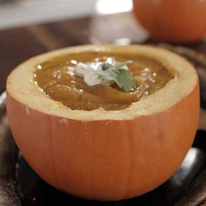 Pumpkin Soup in Mini Pumpkin Vessels