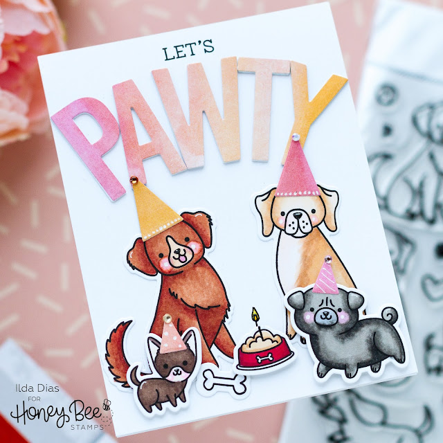 Let's Pawty, Birthday Card,Honey Bee Stamps, Summer Stems, Sneak Peek, Puppy Tails stamps,punny sentiments,Card Making, Stamping, Die Cutting, handmade card, ilovedoingallthingscrafty, Stamps, how to,