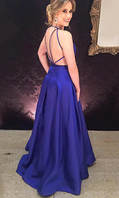 Royal Blue Satin Cross Over String Prom Dress Long