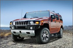 Photo of the Hummer H2, a large, rugged, boxy utility vehicle