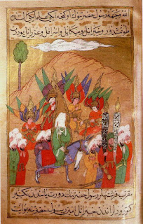 Muhammed Mekke'de meleklerle (Cebrail, Mikail, İsrafil, Azrail ile) ilerlerken