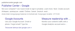 tampilan google publisher center di mesin telusur