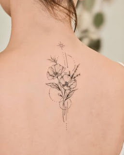23 Gorgeous Minimalist Simple Line Art Upper Back Flower Tattoos