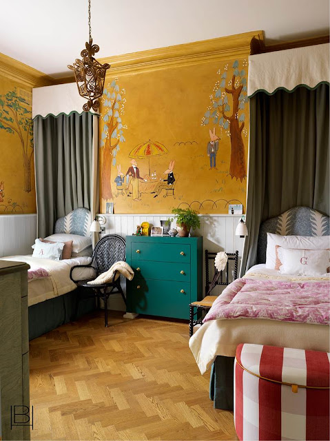 Beata Heuman kids room with hand drawn wallpaper and traditional details