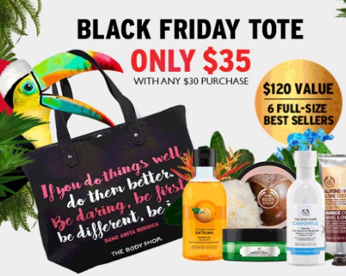 The Body Shop Black Friday Preview Tote $35 With $30 Purchase + 3 for $33