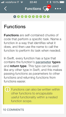 soloLearn screenshot, there is the functions’ section opened.